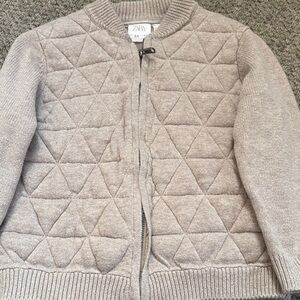 Zara Kids Quilted Bomber Jacket in Light Taupe